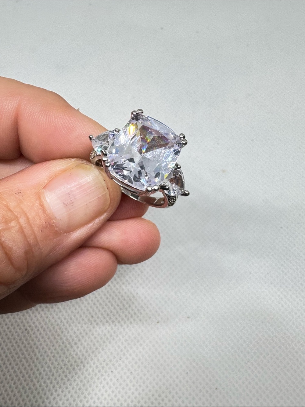 Huge Cushion Cut CZ Cocktail Ring Size 6.5